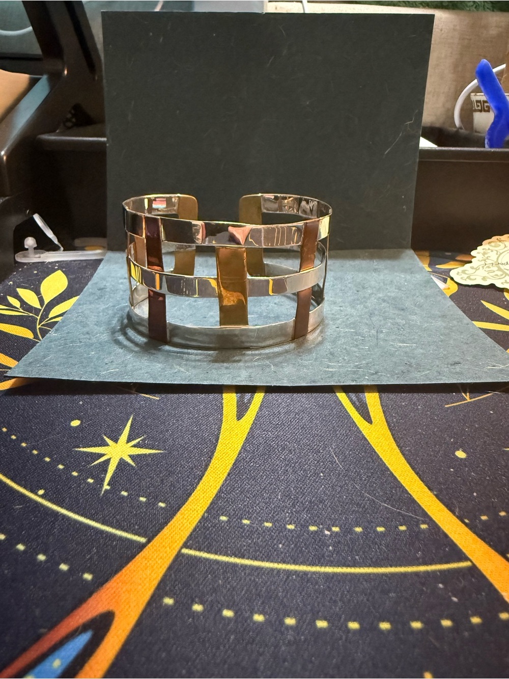 Robert Lee Morris Studio Sterling, brass, copper Openwork Cuff Bracelet